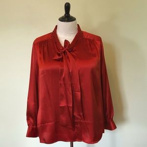 NWT Talbots Silk Blouse w/ Front Tie, Red, Size 24